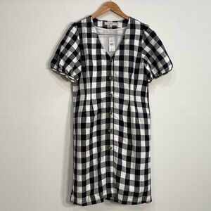 Loft Line Rayon Blend Dress Checkered Short Sleeve V-neck Women's 8 Black White